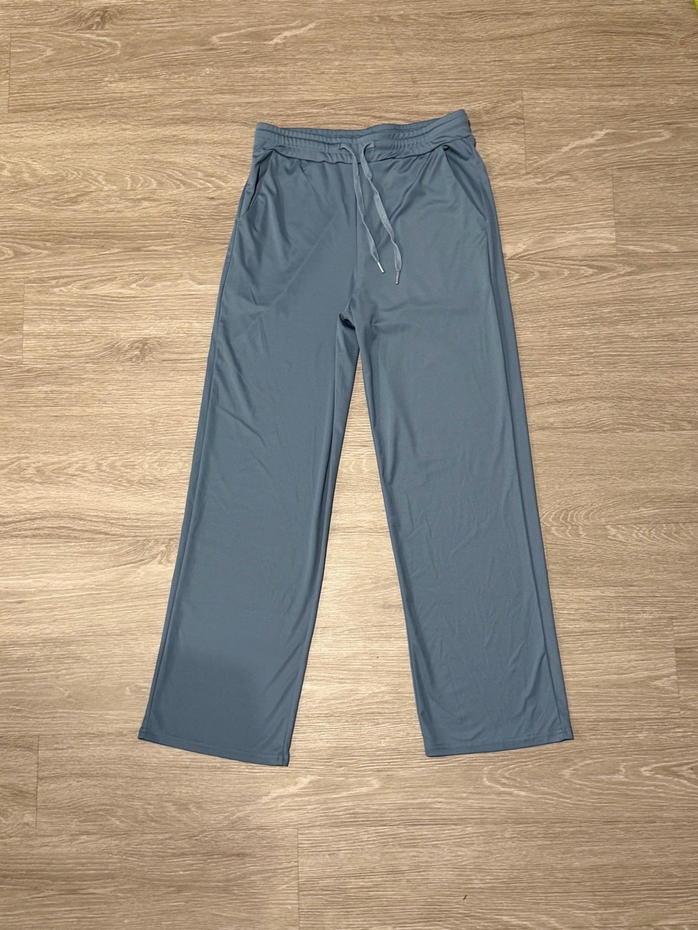 Relaxed Wide-Leg Drawstring Pants - Slate Blue